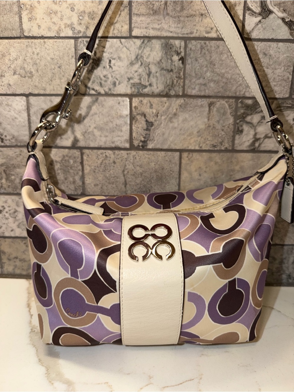 Coach 2010 Julia Opt Art Satin Cream and Lavender Mini Bag